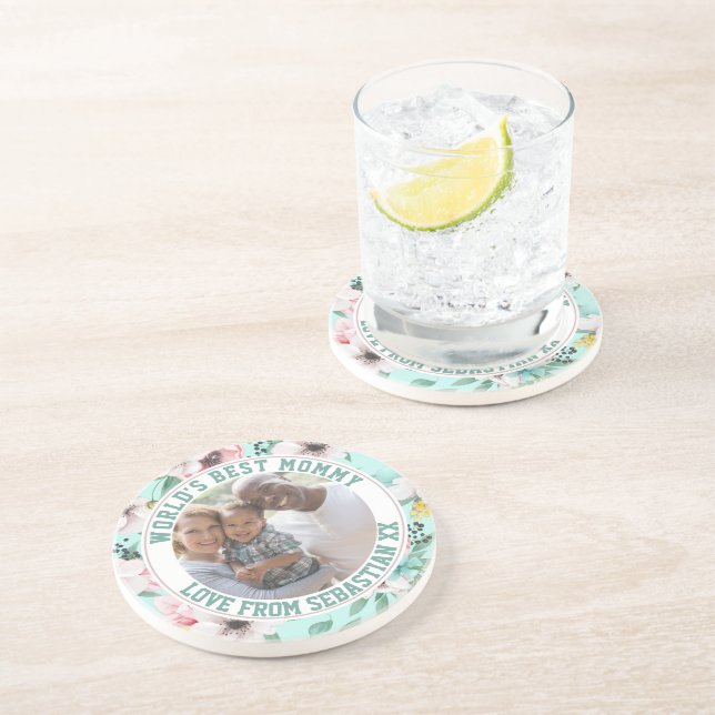  Mommy Personalized Photo Template Flower Pattern Coaster (Side)