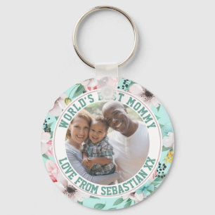 Mommy Personalized Photo Template Flower Pattern Keychain
