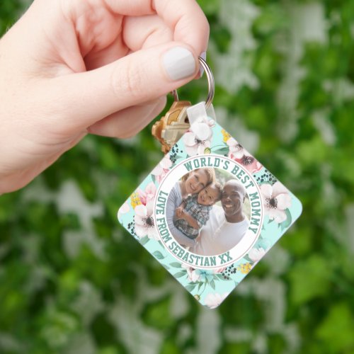  Mommy Personalized Photo Template Flower Pattern Keychain