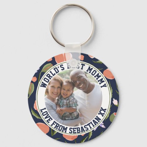  Mommy Personalized Photo Template Flower Pattern Keychain