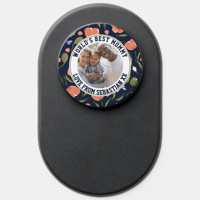 Mommy Personalized Photo Template Flower Pattern PopSocket (Popsocket)