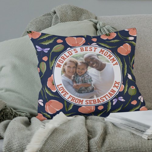  Mommy Personalized Photo Template Flower Pattern Throw Pillow