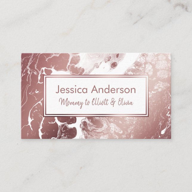 Mommy Playdate Card in Rose Gold and White Marble (Front)