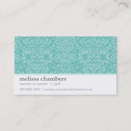 MOMMY PLAYDATE CONTACT cute modern damask mint Calling Card