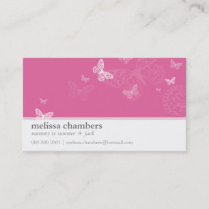MOMMY PLAYDATE CONTACT cute modern pink butterfly Calling Card