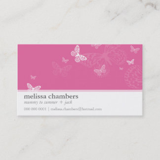 MOMMY PLAYDATE CONTACT cute modern pink butterfly Calling Card