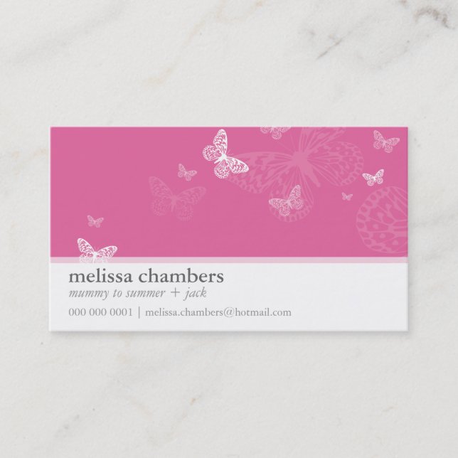 MOMMY PLAYDATE CONTACT cute modern pink butterfly Calling Card (Front)