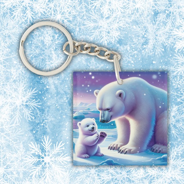 Mommy Polar Bear with Cub | Keychain (Creator Uploaded)