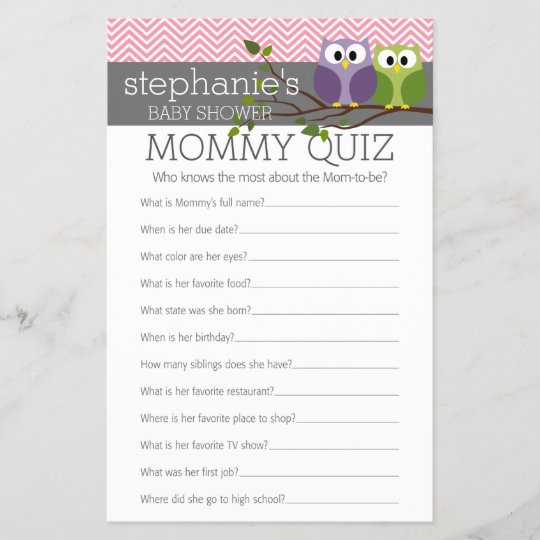 Mommy Quiz Shower Games Pink Owls Baby Girl Zazzle Com Mommy Quiz Shower Games Pink Owls Baby Girl Zazzle Com