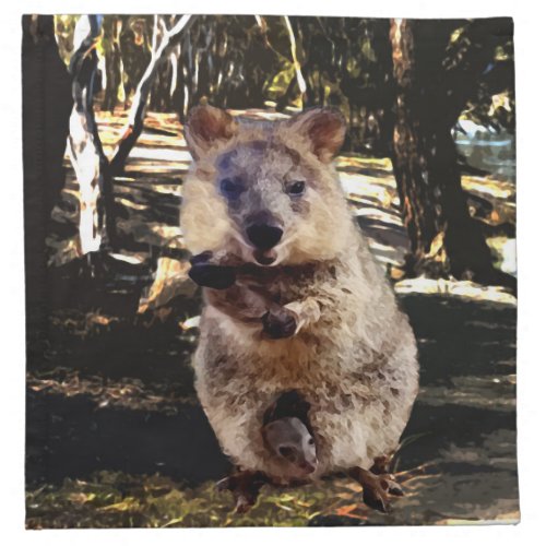 Mommy Quokka With Baby Watercolor Cloth Napkin