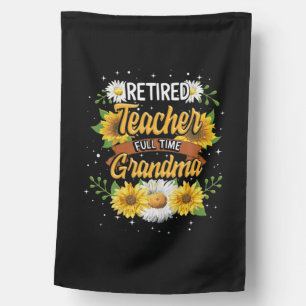Mommy Retired Teacher Full Time Grandma Retirement House Flag