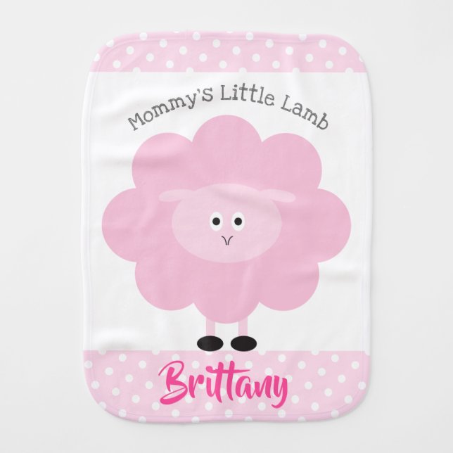 Mommy’s Little Lamb Pink Sweet Baby Girl Name Cute Baby Burp Cloth (Front)