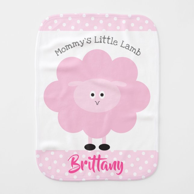 Mommy’s Little Lamb Pink Sweet Baby Girl Name Cute Burp Cloth (Front)