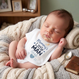 Mommy’s Little Man Blue Cute Baby Boy Phrase Bib