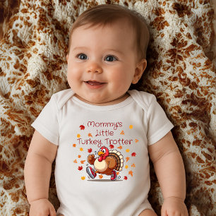 Mommy’s Little Turkey Trotter Cute Thanksgiving Baby Bodysuit