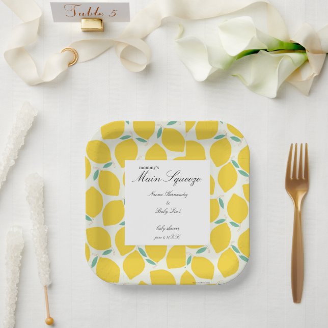 Mommy’s Main Squeeze Lemon Citrus Baby Shower Paper Plates (Wedding)