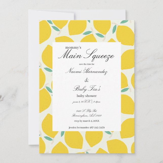 Mommy’s Main Squeeze Lemon Citrus Baby Shower Save The Date (Front)