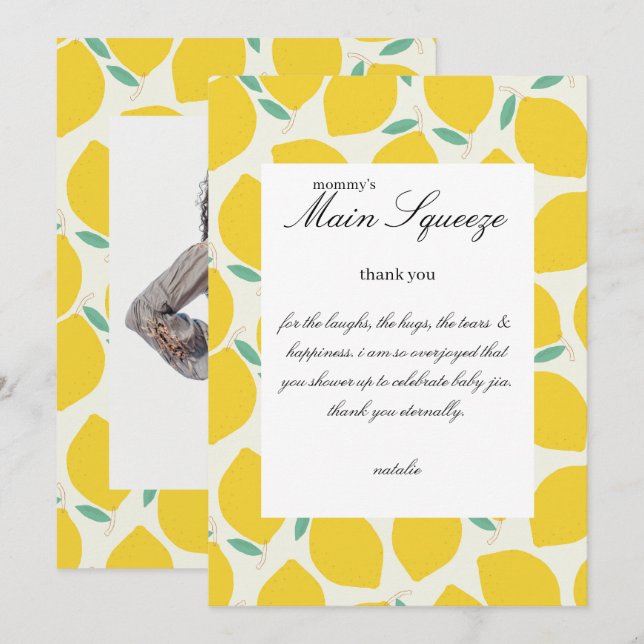 Mommy’s Main Squeeze Lemon Citrus Baby Shower Thank You Card (Front/Back)