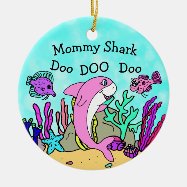Mommy Shark Family Christmas Ornament (Front)