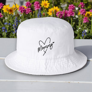 Mommy Simple Modern Script Typography Heart Bucket Hat