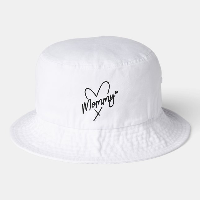 Mommy Simple Modern Script Typography Heart Bucket Hat (Front)