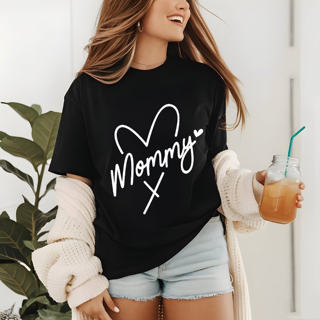 Mommy Simple Modern Script Typography Heart T-Shirt (Creator Uploaded)