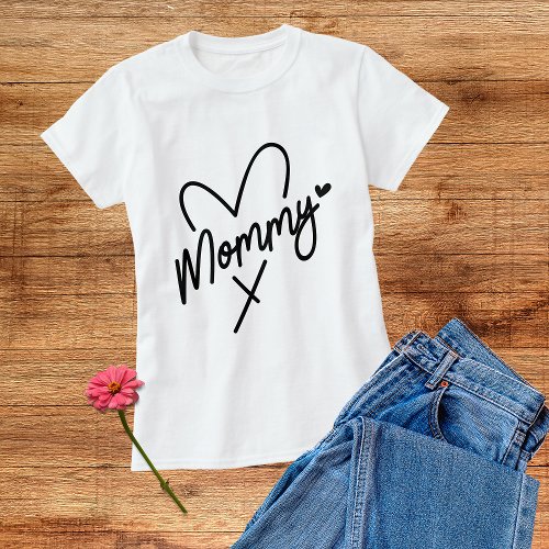 Mommy Simple Modern Script Typography Heart T_Shirt