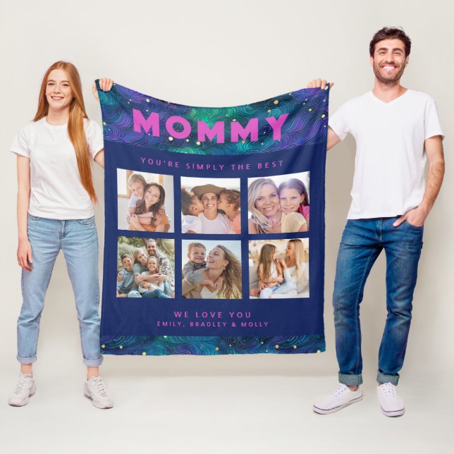 Mommy Simply The Best Photo Collage Personalized Fleece Blanket (In Situ)
