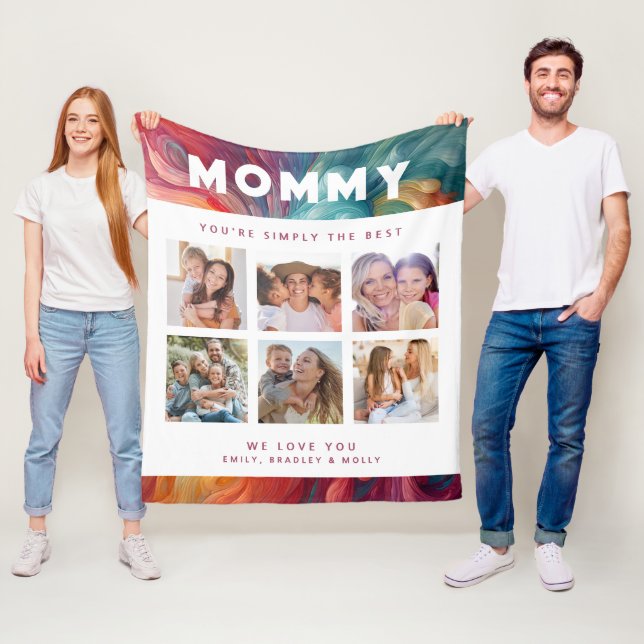 Mommy Simply The Best Photo Collage Personalized Fleece Blanket (In Situ)