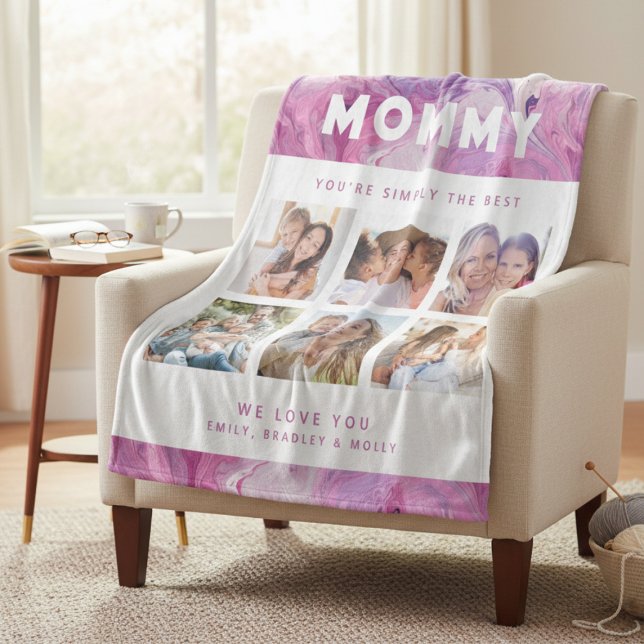 Mommy Simply The Best Photo Collage Personalized Fleece Blanket (Creator Uploaded)