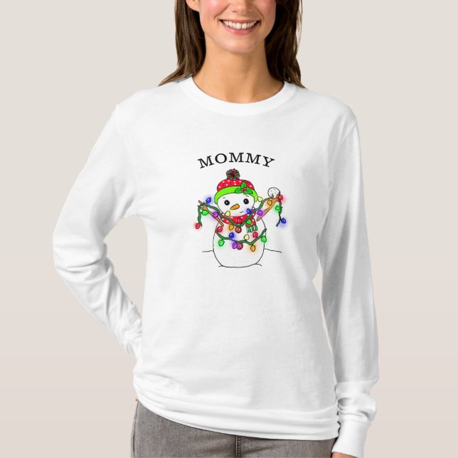Mommy Snowman Cute Whimsical Christmas T-Shirt (Front)
