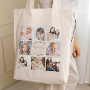 Mommy Stylish Photo Collage Pink Heart Tote Bag