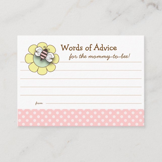 Mommy to Be Advice Card Baby Shower | Pink (Front)