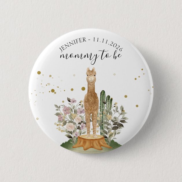 Mommy to be alpaca wildlife woodland animal button
