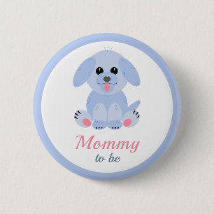 Mommy To Be Baby Boy Shower New Mom Puppy Blue Button