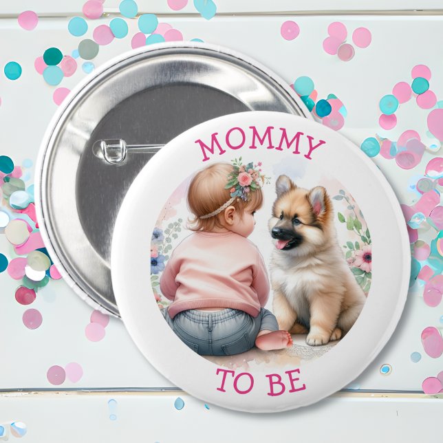 Mommy To Be Baby Girl and Puppy Pink Baby Shower Button (Creator Uploaded)