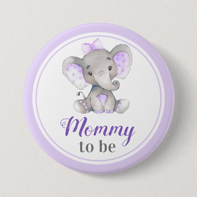 Mommy to be Baby Girl Elephant Shower New Mother Button (Front)