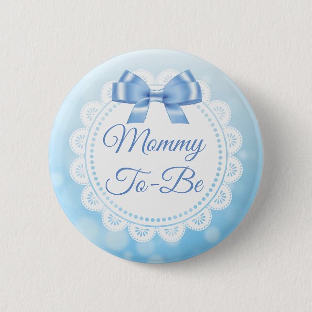 Mommy To Be Baby Shower Blue Lace Button (Front)