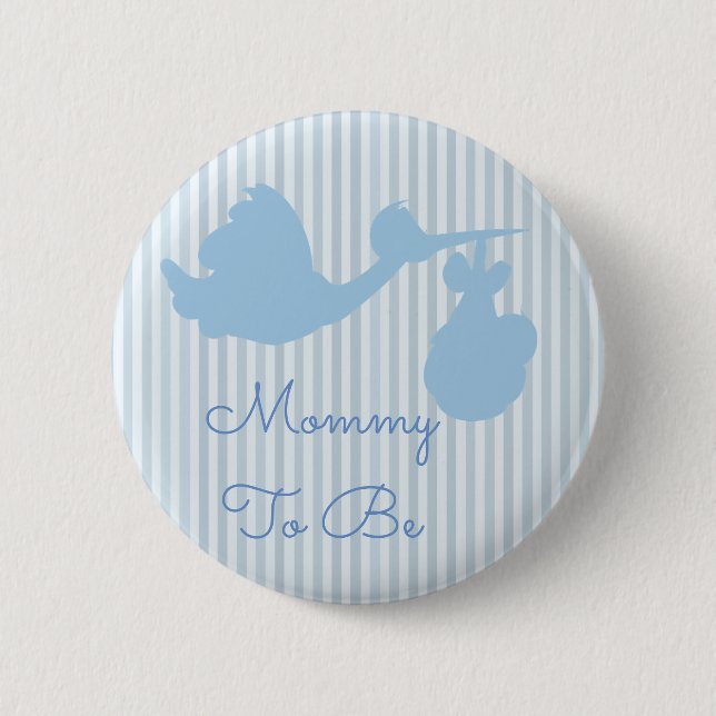 Mommy to be Baby Shower Button Blue Stork (Front)