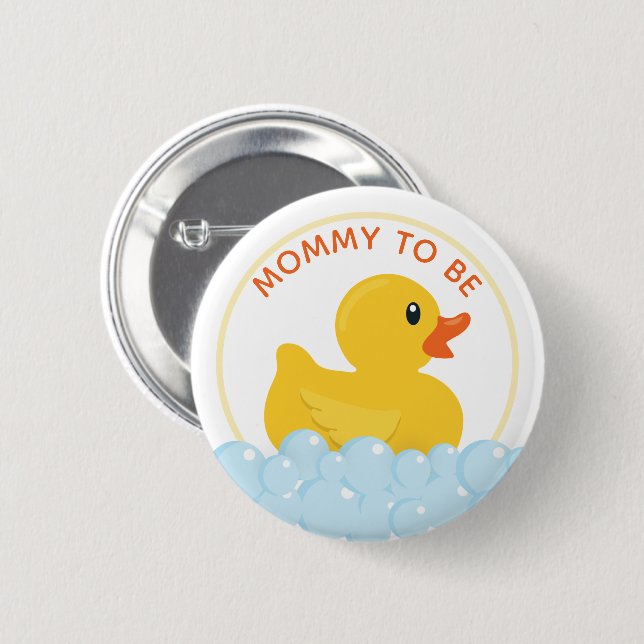 Mommy-to-Be Baby Shower Button | Cute Yellow Rubbe (Front & Back)