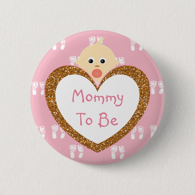 Mommy to be Baby Shower Button Pink Footprints (Front)