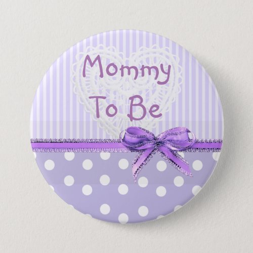 Mommy to be Baby Shower Button Purple Bow Pinback Button