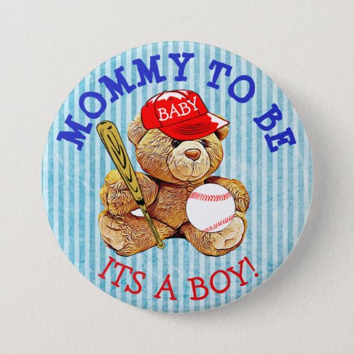 Mommy to be Baseball Teddy Bear Baby Shower Button