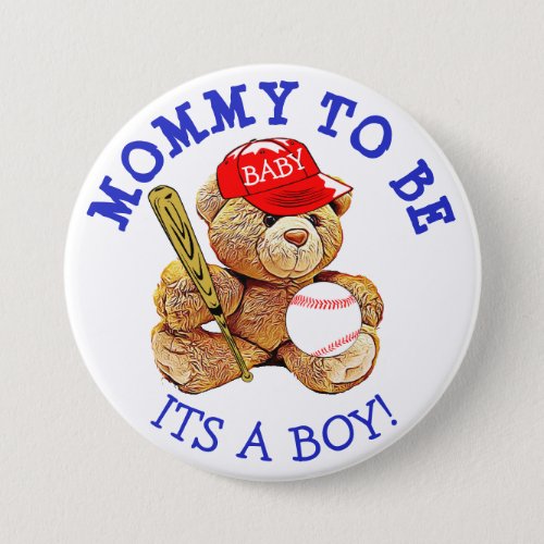 Mommy to be Baseball Teddy Bear Baby Shower Button