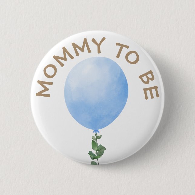 Mommy to be Blue Balloon Baby Shower Button (Front)