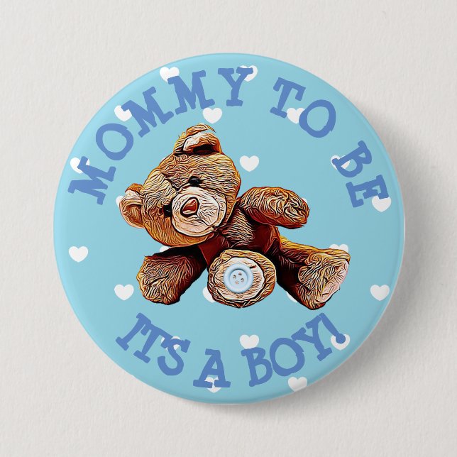 Mommy to be blue Bear hearts Baby Shower Button (Front)