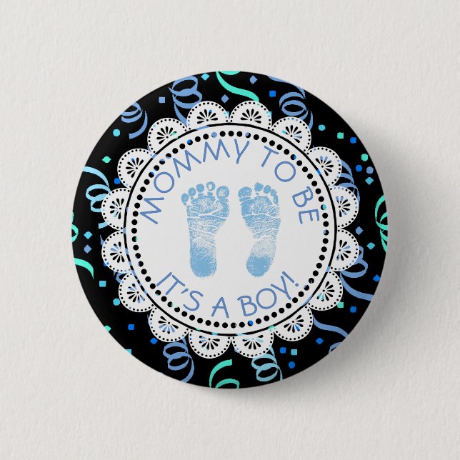 Mommy to be Blue & Black Baby Shower Button (Front)