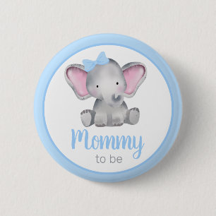 Mommy To Be Blue Elephant Boy Baby Shower Button