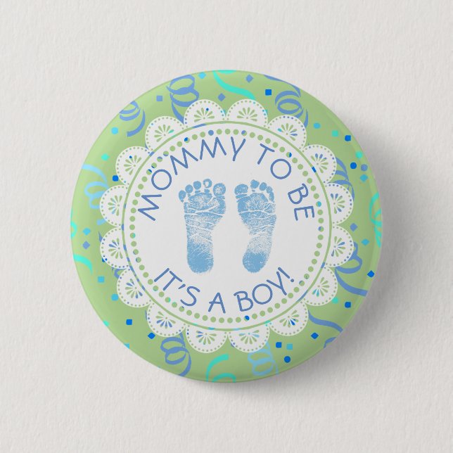 Mommy to be Blue & green Baby Shower Button (Front)