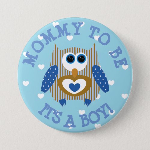 Mommy to be blue Owl hearts Baby Shower Button